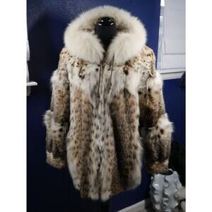 Stunning Heavily Spotted Bobcat Lynx & Fox Hooded Fur Coat Jacket